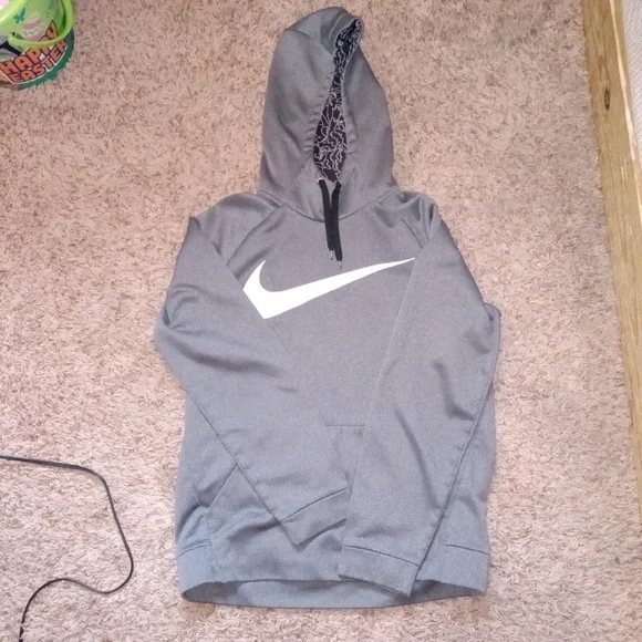 Nike Men M Hoodie Sweatshirt Gray Dri-Fit Pullover Big Center Swoosh Mock Neck - Picture 4 of 11